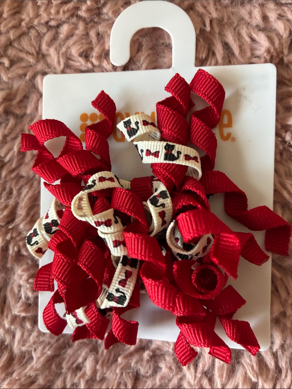 Gymboree Red Curly Ribbon Hair Clips with White Accent Ribbons